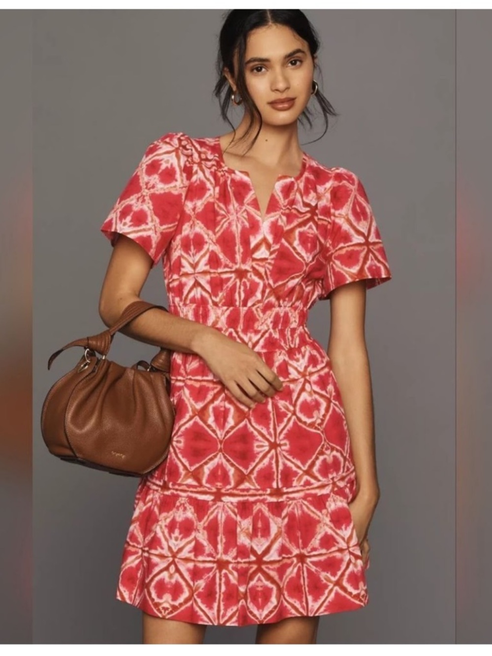 NWT ANTHROPOLOGIE THE SOMERSET MINI DRESS XS Pink Red White